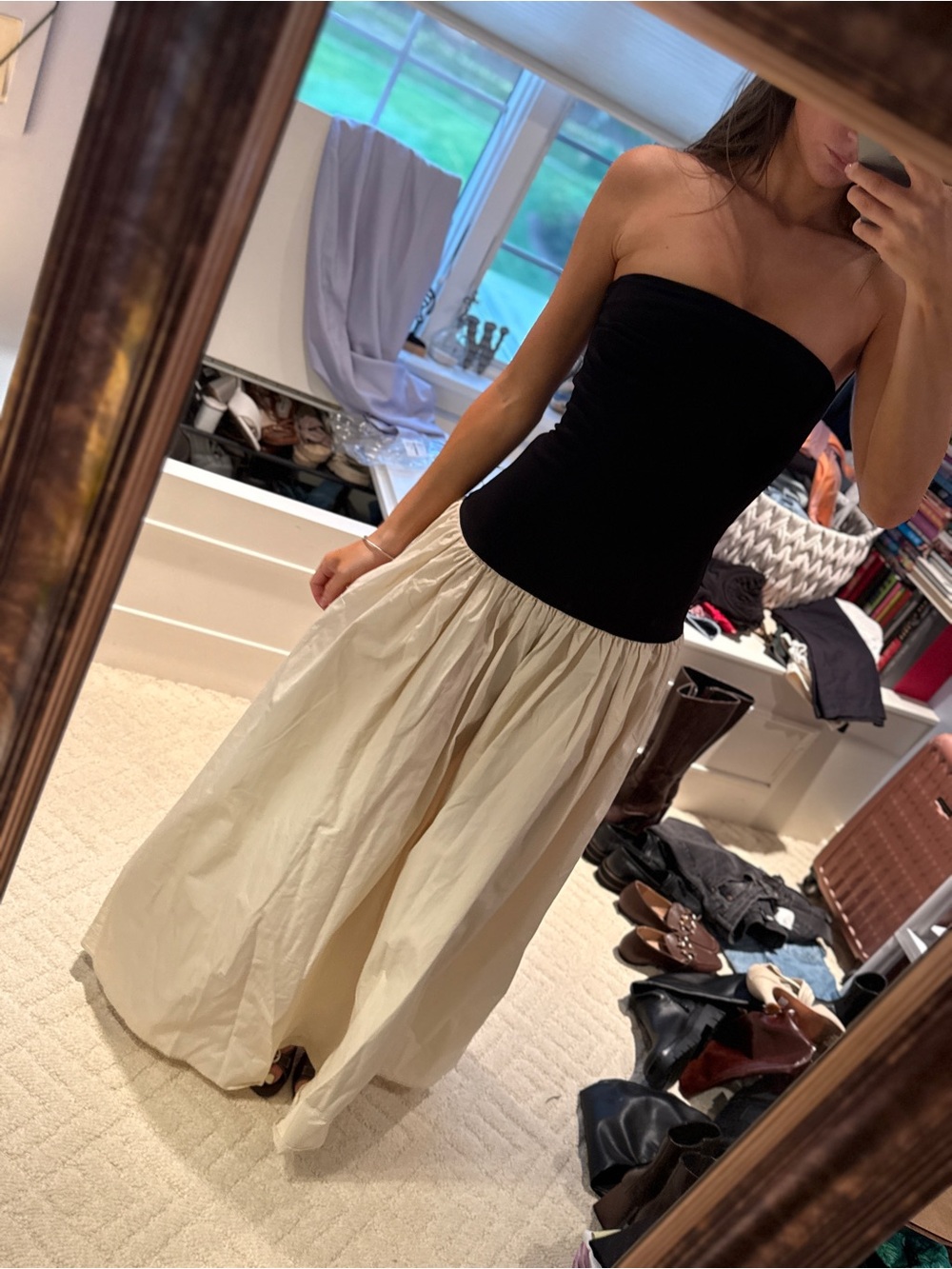 NA-KD Black & Cream Strapless Maxi Dress XXS NWT
